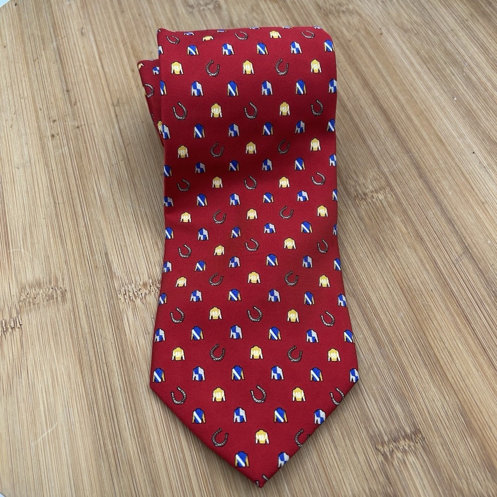 Brooks Brothers Makers Tie Mens Silk‎ Necktie Jockey Jersey horse shoes Kentucky